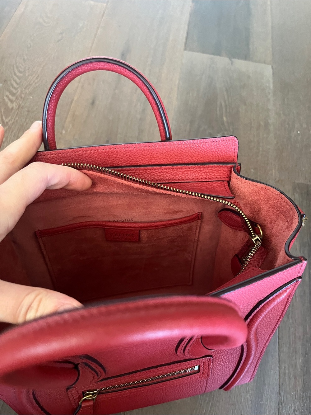 Celine Red Grained Leather Nano Luggage Tote with Shoulder Strap - Picture 7 of 11